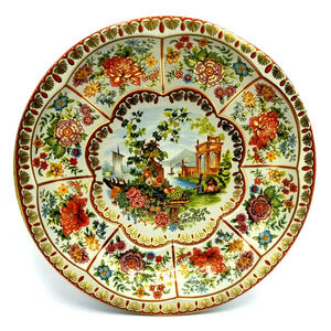 Daher Decorated Ware Tin Bowl 10.5x2" Ships & Flowers England Vintage 1971